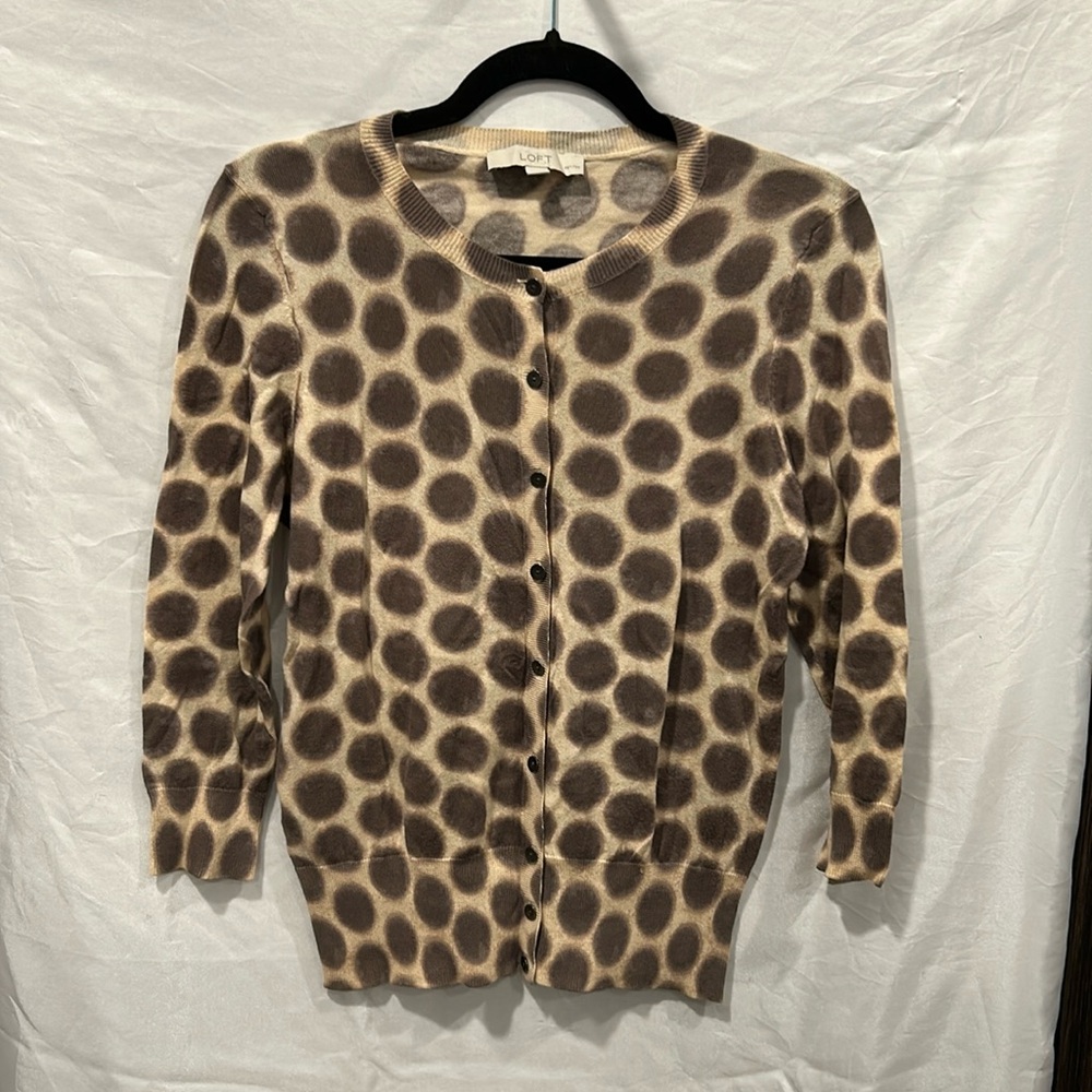 Loft Ann Taylor 3/4 Sleeve Cardigan Polka Dot Pattern Size S